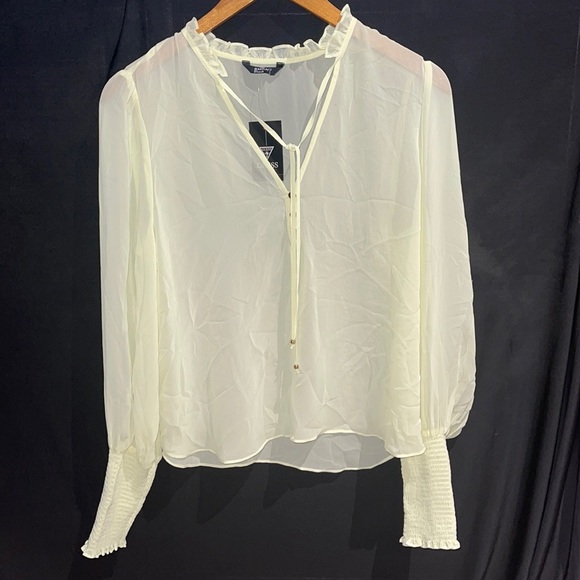 New Guess for Marciano Carolina V Neck Ruffle Top Yellow Button Blouse S - Picture 5 of 11